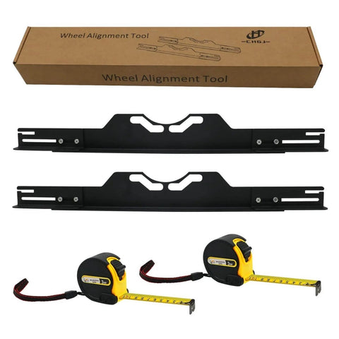 Pro Grade Wheel Alignment Tool Kit with tape measures and heavy duty toe alignment plates for DIY auto repairs