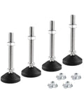 4Pcs Heavy Duty Swivel Leveling Feet M8 M10 M12 in black rubber and nickel steel for stable furniture on uneven floors.