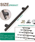 Rock Solid Wrought Iron Stair Railing Black Handrail For Staircase With Concealed Screw Mounts For sleek diagram displaying size options 30cm - 600cm.