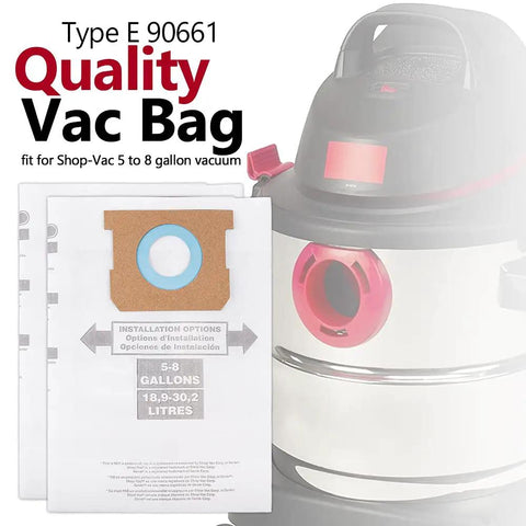 5-8 Gallon Shop Vac Bags Type E And Type H Compatible with 5 to 8 Gallon Wet Dry Vacuums Disposable Vacuum Collection Filter Bags