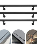 Heavy Duty Black Stair Handrail Crafted From Premium Stainless Steel Wall Mounted for secure grip on indoor or outdoor stairs.