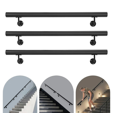 Heavy Duty Black Stair Handrail Crafted From Premium Stainless Steel Wall Mounted for secure grip on indoor or outdoor stairs.
