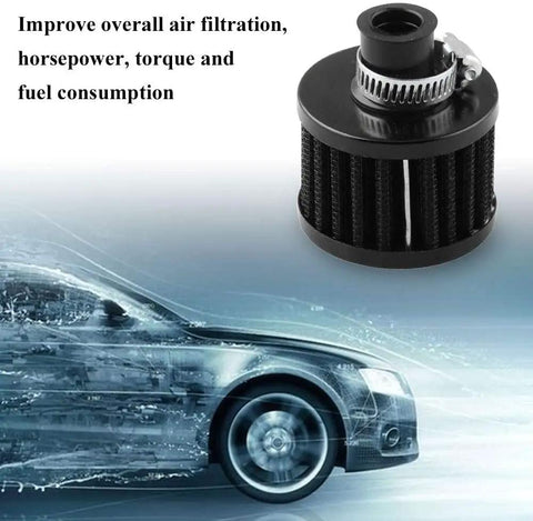 12mm air filter cold air intake breather for cars and motorcycles, turbo vent air cleaner universal black, improves throttle response