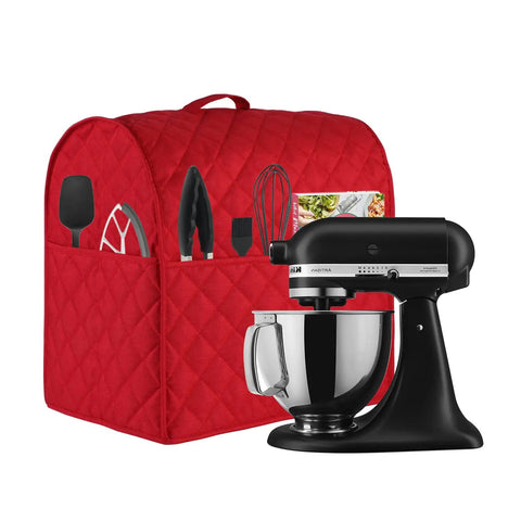 Heavy Duty Stand Mixer Cover for Tilt Head and Bowl Lift Models, Waterproof Interior, Red with 3 Accessory Pockets, Easy Clean