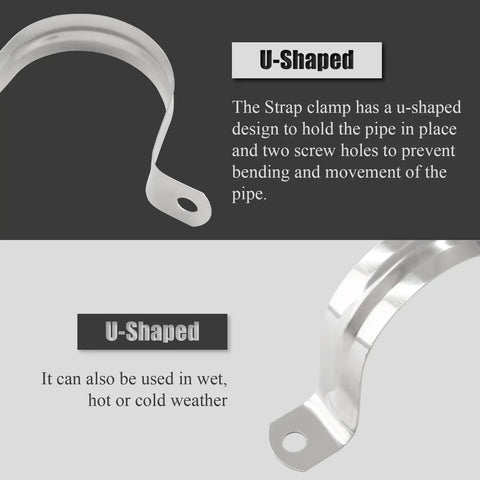 50 Pack 2 Inch Conduit Clamps Stainless Steel 304 U Bracket With Two Hole Design shown close-up of U-shaped design
