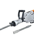 Beast Of A 2200W Electric Demolition Hammer With 1400 BPM Concrete Breaker, Includes Point And Flat Chisels, silver and orange body