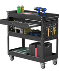 Beefed Up Heavy Duty 3 Tier Rolling Tool Cart On Wheels With Drawers 400 Lbs Capacity Steel Service Cart For Garage Shop And Warehouse Durable Mechanics Cart For Tools And Gear, black steel