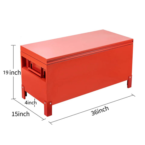 Heavy Duty Steel Jobsite Storage Box And Tool Chest Xxl Large 36 Inch Burgundy Truck Bed Rack Organizer With Four Inch Legs For Built Tough Worksite Performance And Quick Moves