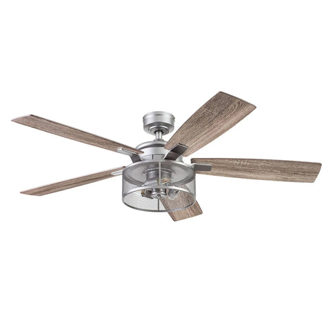 Carnegie 52 Inch Industrial Style Indoor Led Ceiling Fan With Light Remote Control Dual Mounting Options Five Dual Finish Blades