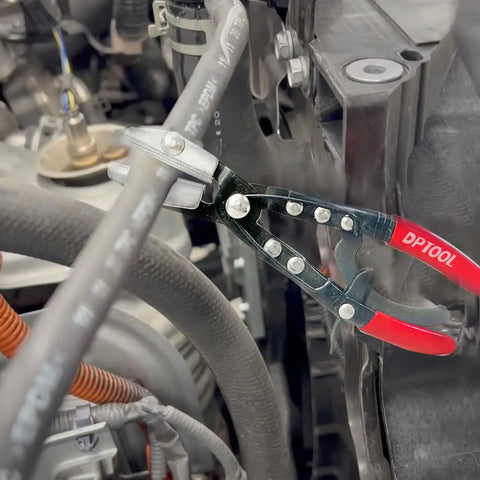 Three Piece Hose Pinch Off Pliers Set 8 10 12 Inch Auto Clamp Off Locking Pliers for radiator lines in use on a car engine