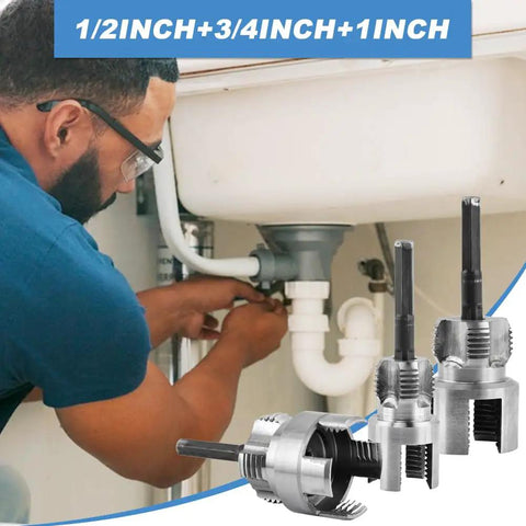 Top Quality 3 Pipe Threading Tool Set Dual End Cutters For Internal And External Threads Perfect For 1/2 3/4 And 1 Inch NPT Pipes used in plumbing installation.