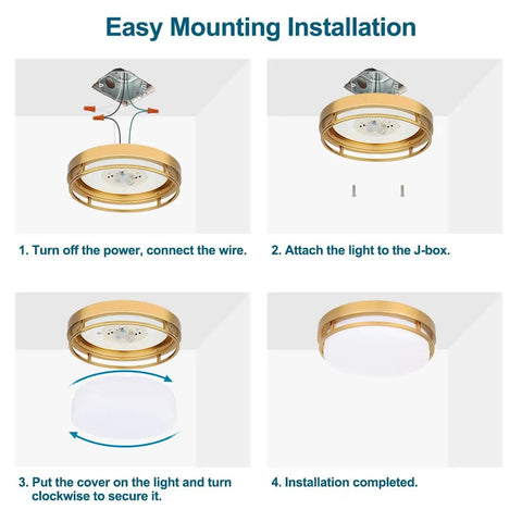 Step-by-step installation of Two Pack LED Flush Mount Ceiling Light Fixtures 13 Inch 20W On Off Switch 3000K 4000K 5000K Color Temp.