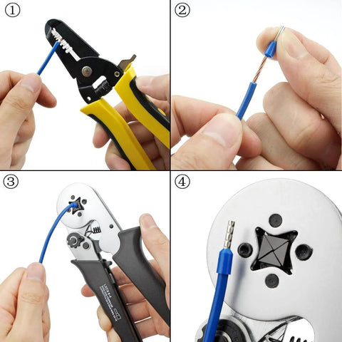 Step-by-step installation of 1000 Piece Wire Ferrules Pack, AWG 18 Insulated Copper Crimp Connectors and Red Terminal Pins, 1.0mm2