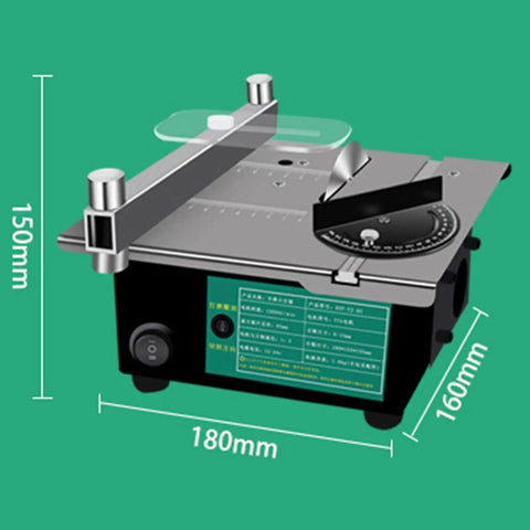 Fresh Knockout Desktop Mini Table Saw With Clear Safety Baffle For Clean 90 Degree And 45 Degree Cuts On Wood Acrylic Plastic Aluminum And Craft Projects No Drama Here, showing dimensions and features.
