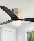 52 Inch Black Ceiling Fan With Lights And Remote, Whisper Quiet 6 Speed DC Motor, Three ABS Blades, Flush Mount