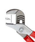 Close-up of 7-inch pliers from Groove Joint Pliers Set 3-Piece Featuring 7 10 And 13 Inch Pliers With Sharp Angled Teeth For A Strong Bite
