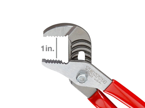 Close-up of 7-inch pliers from Groove Joint Pliers Set 3-Piece Featuring 7 10 And 13 Inch Pliers With Sharp Angled Teeth For A Strong Bite