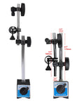 Qnkaa magnetic base dial indicator holder with long adjustable arm; two views show chrome rod and black clamps.