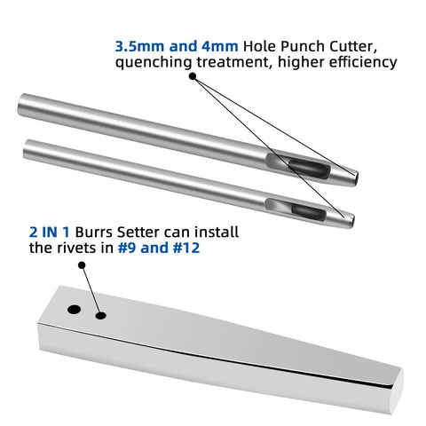 Copper Rivets And Burrs Leather Working Kit With 80 Pieces 4mm Copper Shank Includes 2 In 1 Setter for hole punch cutters shown