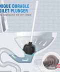 Beast Mode All Angle Heavy Duty Toilet Plunger With Holder Fits 3.5 To 6 Inch Drains, demonstrating unclogging action in a toilet