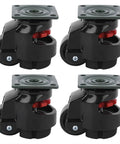 Heavy Duty 4 Piece Leveling Casters With Ratchet Handle For Industrial Machinery And Work Tables in black, showcasing sturdy design and smooth rollers.