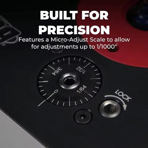Smooth Running Precision Router Table Lift System Featuring Hard Anodized Aluminum Plate and Bearing Guide Carriage dial for micro-adjustments.