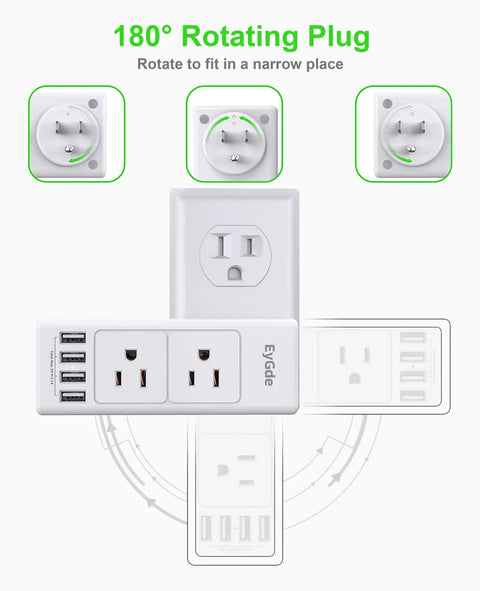 Dope 10 In 1 Wall Outlet Hub With 6 AC Sockets On Three Sides And Four USB Ports Rotating 180 Degree Plug