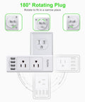 Two Pack 6 Outlet Wall Adapter With Rotating Plug Four USB Ports Three Side Design 1700 Joules Surge Protector