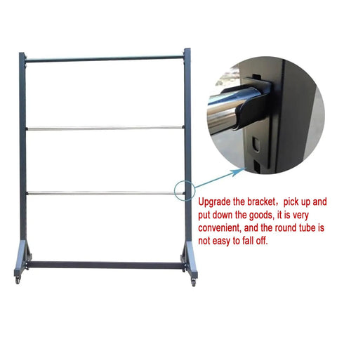 Detailed view of Badass Heavy Duty Rolling Textile Storage Rack With Adjustable Metal Rods And Smooth Casters for vinyl rolls.