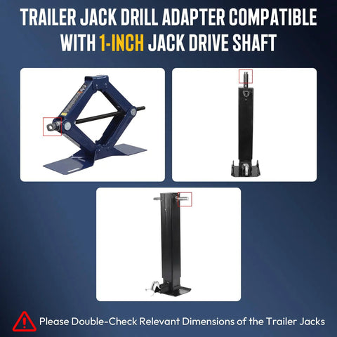 High Performance Trailer Jack Drill Adapter With 1 Inch Drive Shaft And Half Inch Socket Size, three angle views of the tool.