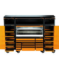 Megamod 1858 Piece Mechanics Tool Set With Premium Modular Foam Trays shown in orange and black tool storage unit