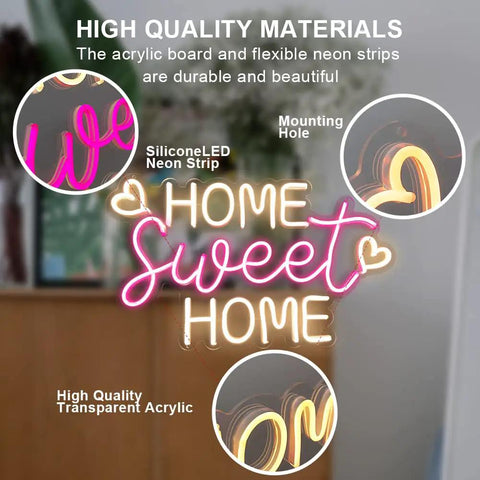 Home Sweet Home Neon Sign For Modern Home Decor Wall Art featuring high quality acrylic and flexible neon strips
