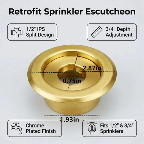 Top Shelf Fire Sprinkler Escutcheon Covers 3 4 Inch Removable Head Plates with chrome plated finish for 1/2" and 3/4" sprinklers.