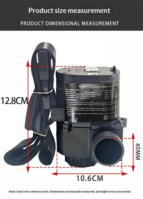 Dual Speed Rechargeable Powered Air Supplied Full Face Respirator With Long Tube Gas Mask For Paint Spraying Welding Chemicals Dust Fumes And Pesticides Industrial Grade Gear size diagram, 12.8cm x 10.6cm x 40mm