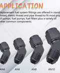 6AN 45 Degree Swivel Fitting Male To Female Aluminum Adapter For High Pressure Hose Lines 9/16-18 UNF Thread 37 Degree Flare CNC Machined 6061 T6 Leak Free Performance AN6 Fitting, black AN6 45-degree fuel hose adapter