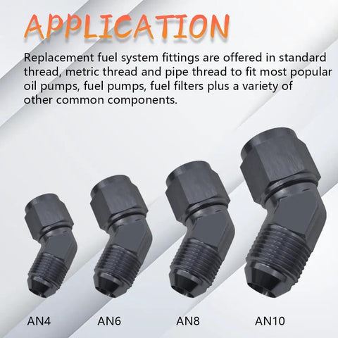 6AN 45 Degree Swivel Fitting Male To Female Aluminum Adapter For High Pressure Hose Lines 9/16-18 UNF Thread 37 Degree Flare CNC Machined 6061 T6 Leak Free Performance AN6 Fitting, black AN6 45-degree fuel hose adapter