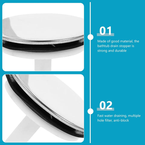 Bathtub Drain Stopper with Rotating Design and Silicone Seal Ring, close-up showing durable material and drainage features.