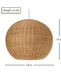 Handwoven Wicker Ball Pendant Light 18 Inch Ceiling Fixture With Adjustable Cord Natural Finish front view