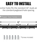Wall Mounted Power Tool Organizer Holder For Cordless Drills And Battery Tools, installation guide with measurements