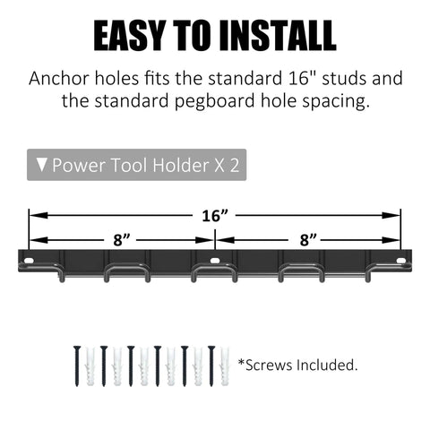 Wall Mounted Power Tool Organizer Holder For Cordless Drills And Battery Tools, installation guide with measurements