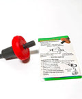 Red Jump Start Drill Bit Adapter For Electric Engine Ignition Bypass next to instruction card. Compatible with Craftsman and Troy Bilt.