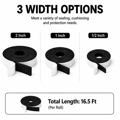 Heavy Duty Black Single Sided Foam Weather Stripping Tape 2 Inch By Quarter Inch Thick Roll Runs 16 5 Feet Long equipped with adhesive options.