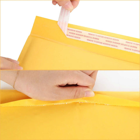 Hands sealing 30 Pack Kraft Bubble Mailers Bulk 10x13 Inch Self Seal Padded Envelopes For Mailing And Shipping, Durable Kraft Cushion Mailers