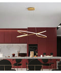Sleek Gold LED Pendant Light for Dining Room and Kitchen, L80xW30xH120cm, modern dimmable chandelier above a kitchen island.