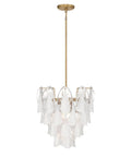 Fresh Legacy Brass 18 Inch 5 Light Pendant With Hand Formed Glass Shades designed with clear glass shells for dining spaces.