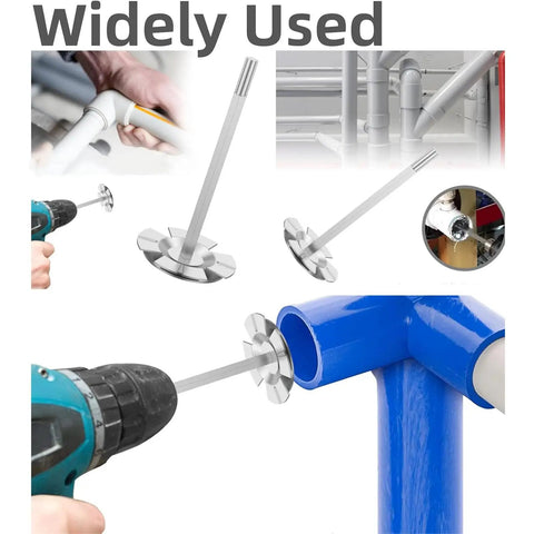Seven Piece PVC Socket Saver Set With Stainless Steel Plumbing Fittings For Household Repairs, shown with drill use