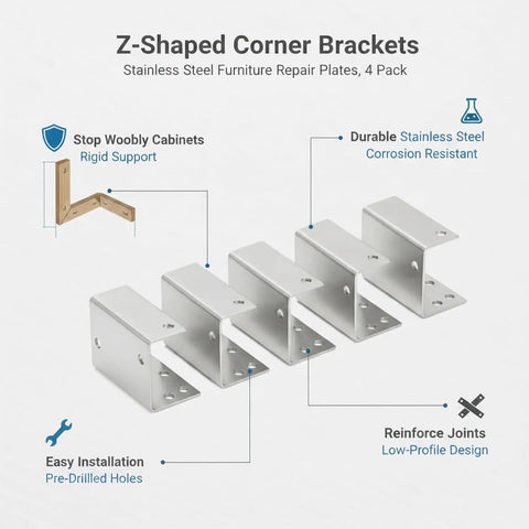 Stainless Steel Corner Brackets For Furniture Repair 4 Pack 90 Degree Joint Reinforcement For Cabinets Drawers And Shelves product display