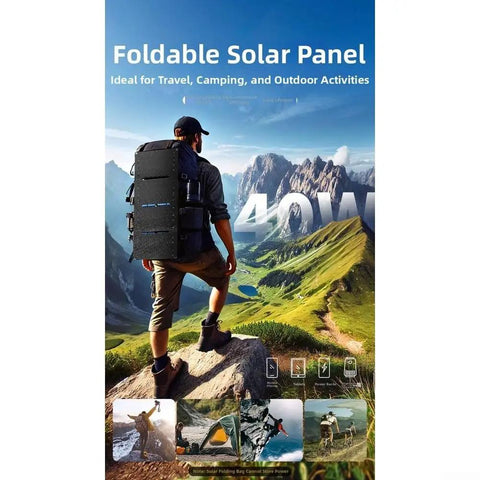 Hiker with 40W Foldable Solar Panel Charger With USB C And DC5521 Output IP65 Waterproof Monocrystalline Cells Ultra Portable for camping