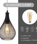 Teardrop Hanging Lamp Battery Operated Cordless Light For Indoor Outdoor Use Party Ready Patio Events With Edison Style Bulb And Copper Cage Frame For Warm Ambient Glow And Easy Mount Vibe, shown with LED features and Edison bulb.