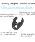 Metric Crowfoot Flare Nut Wrench Set 8mm To 24mm, 21-Piece With 3/8 And 1/2 Inch Drives, Built For Tight Spots And Auto Jobs, Beefy Gear For Hard To Reach Fittings Everyday. 23mm crowfoot wrench with 3/8 and 1/2 drive, black steel